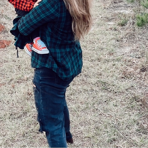 Plaid Button Up Blouse - Tie Sleeve - Picture 7 of 7